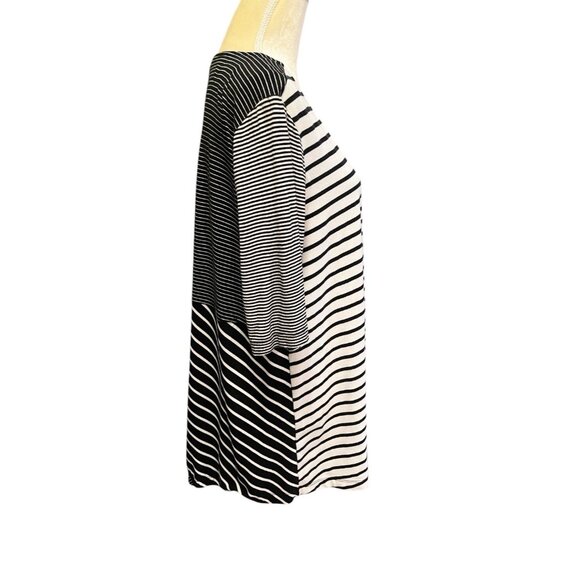 Ali Miles Black/White Striped Tunic Top Stretch Knit Blouse Size Large - Picture 2 of 7